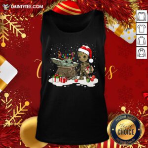 Top Baby Yoda And Santa Groot Merry Christmas Gift Tank Top- Design By Daintytee.comTop Baby Yoda And Santa Groot Merry Christmas Gift Tank Top