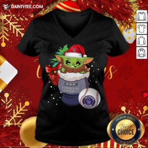 Top Colorado Rockies Christmas Baby Yoda Star Wars Funny Happy MLB V-neck - Design By Daintytee.com