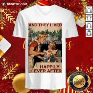Top Succulent Mom And Daughter And They Lived Happily Ever After Poster V Neck- Design By Daintytee.com