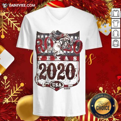 Cowboy Rodeo Texas 2020 Ameican Flag V-neck- Design By Daintytee.com