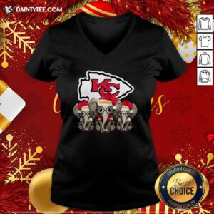 Cute Kansas City Chiefs Elephant Christmas V-neck- Design By Daintytee.com