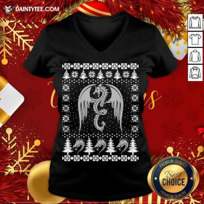 Dragon Ugly Christmas Fantasy Mystical Holiday Xmas V-neck- Design By Daintytee.com