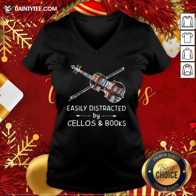 Easily Distracted By Cellos And Books Violin V-neck- Design By Daintytee.com