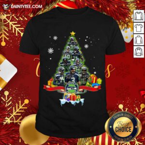 Seattle Seahawks Player Signatures Christmas Tree Shirt- Design By Daintytee.com