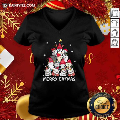 Cats Merry Catmas Merry Christmas Tree V-neck- Design By Daintytee.com