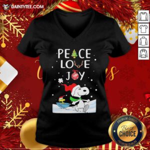 Snoopy Peace Love Joy Christmas V-neck- Design By Daintytee.com