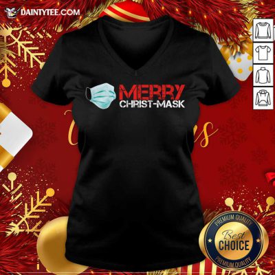 Xmas Merry Christ Mask 2020 Quarantine Christmas V-neck- Design By Daintytee.com