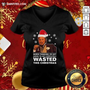 Santa Leonardo Dicaprio Boris Thinking I’m Not Going To Get Completely Wasted This Christmas V-neck- Design By Daintytee.com