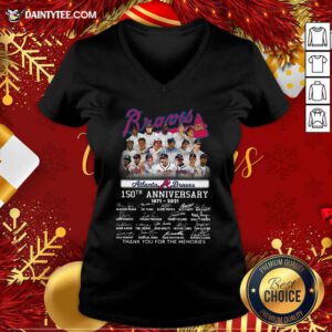 Atlanta Braves 150th Anniversary 1871 2021 Thank You For The Memories Signature V-neck- Design By Daintytee.com