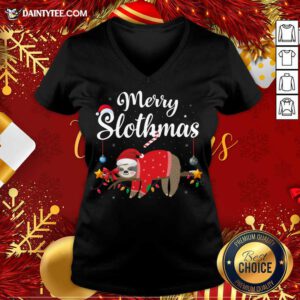 Merry Slothmas Sloth Funny Christmas V-neck- Design By Daintytee.com