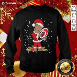 Santa Baby Groot Hug Carolina Hurricanes Christmas Sweatshirt- Design By Daintytee.com