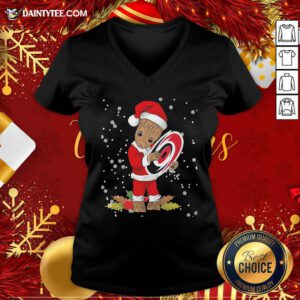 Santa Baby Groot Hug Carolina Hurricanes Christmas V-neck- Design By Daintytee.com