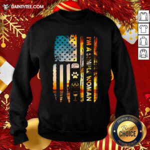 American Flag I’m A Simple Woman I Like Camping Dog Paw Flip Flops And Wine Sweatshirt- Design By Daintytee.com