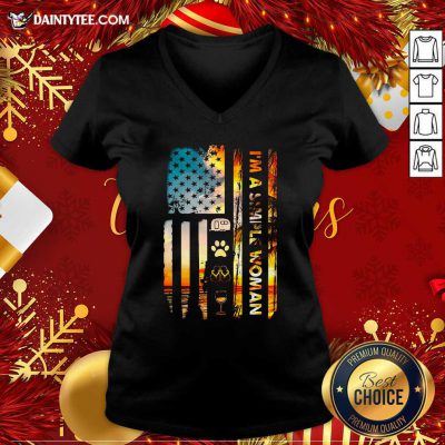 American Flag I’m A Simple Woman I Like Camping Dog Paw Flip Flops And Wine V-neck- Design By Daintytee.com
