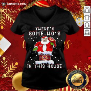 Kansas City Chiefs Christmas There Is Some Hos In This House Santa Stuck In The Chimney NFL Youth V Neck- Design By Daintytee.com