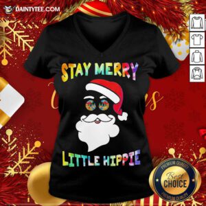 Santa Claus Stay Merry Little Hippie Christmas V-neck- Design By Daintytee.com