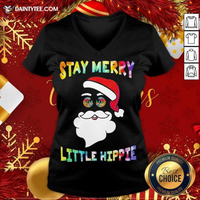 Santa Claus Stay Merry Little Hippie Christmas V-neck- Design By Daintytee.com