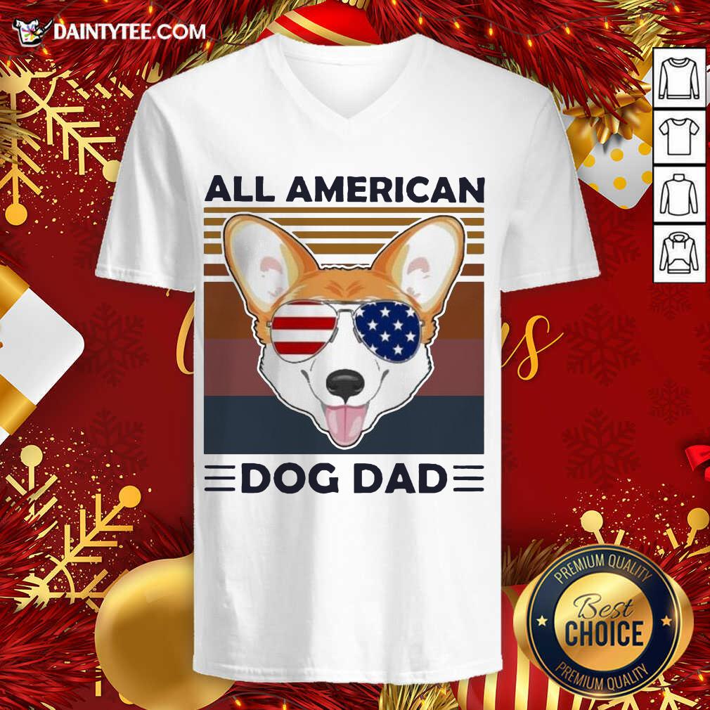 Corgi All American Dog Dad Vintage V-neck- Design By Daintytee.com