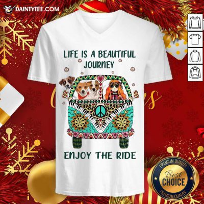 Hippie Bus Girl And Dog Life Is A Beautiful Journey Enjoy The Ride V-neck- Design By Daintytee.com