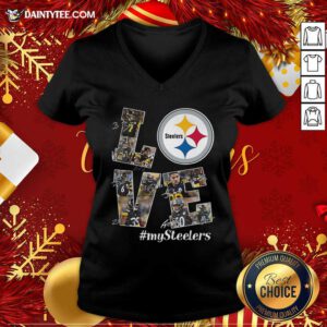 Love Pittsburgh Steelers My Steelers Signatures V-neck- Design By Daintytee.com
