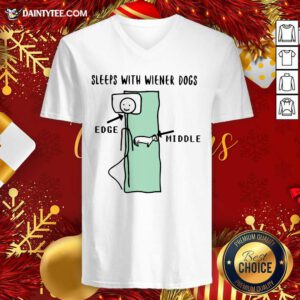 Sleeps With Wiener Dogs Edge Middle V-neck- Design By Daintytee.com