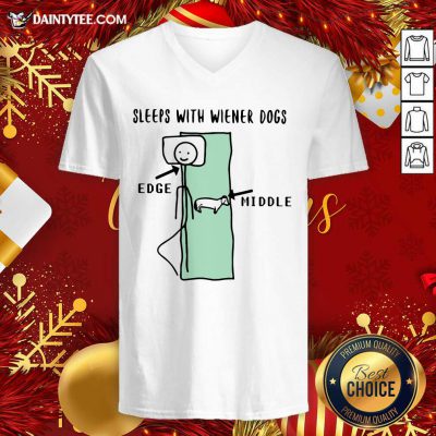 Sleeps With Wiener Dogs Edge Middle V-neck- Design By Daintytee.com