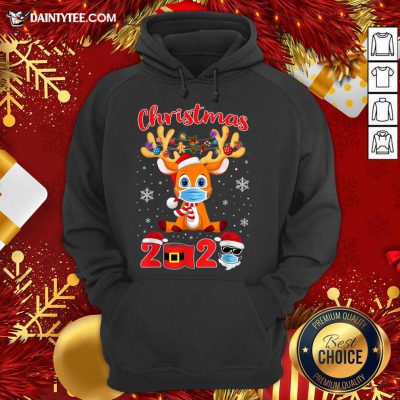 Christmas 2020 Reindeer Mask Matching Pajama Idea Hoodie- Design By Daintytee.com