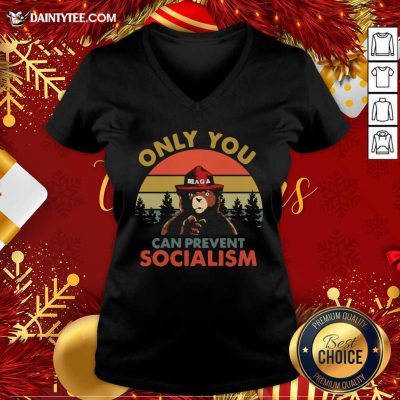 Bear Only You Can Prevent Socialism Vintage V-neck- Design By Daintytee.com