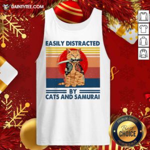 Easily Distracted By Cats And Samurai Vintage Tank Top- Design By Daintytee.com
