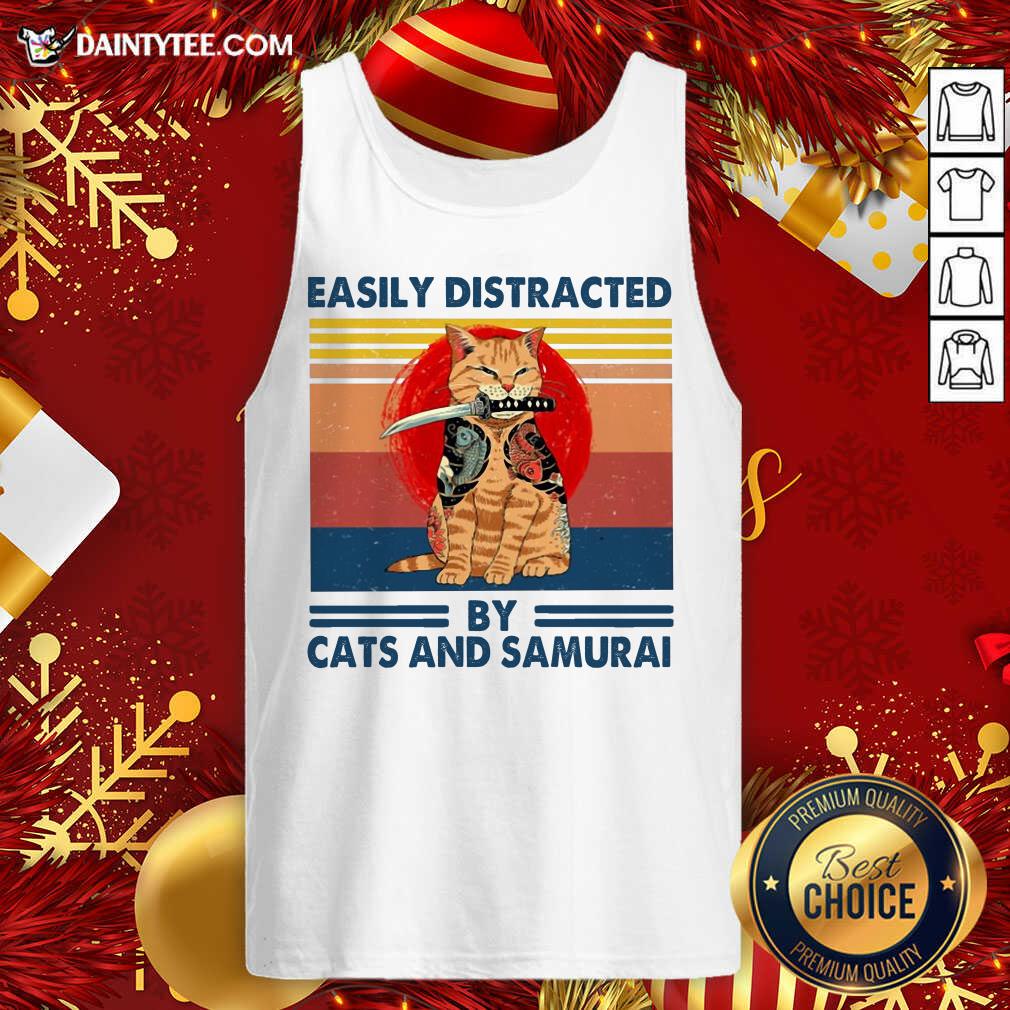 Easily Distracted By Cats And Samurai Vintage Tank Top- Design By Daintytee.com