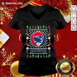 New England Patriots Grateful Dead Ugly Christmas V-neck- Design By Daintytee.com