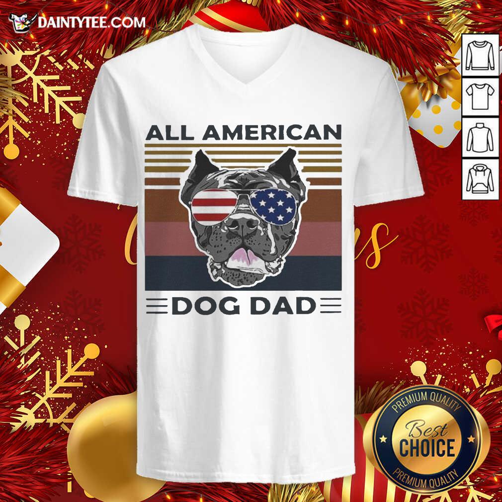 All American Dog Dad Vintage Retro V-neck- Design By Daintytee.com
