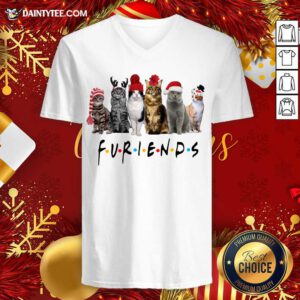 Cats Santa Furiends Christmas V-neck- Design By Daintytee.com