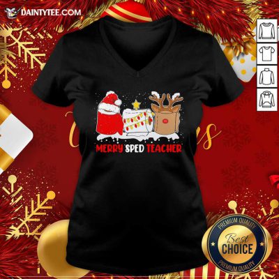 Merry Sped Teacher Christmas V-neck- Design By Daintytee.com