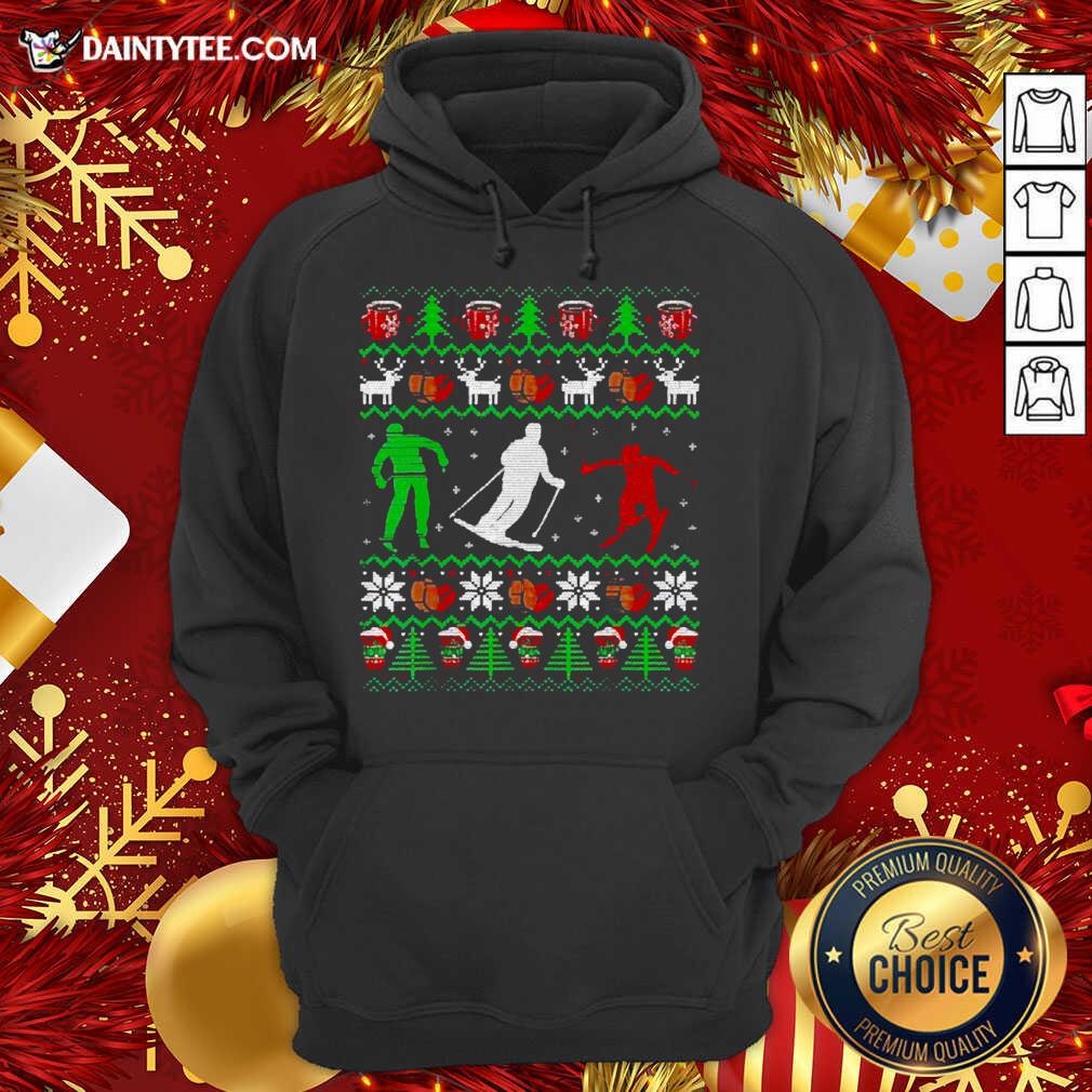 Skiing Coffee Ugly Christmas Hoodie- Design By Daintytee.com Skiing Coffee Ugly Christmas Hoodie- Design By Daintytee.com