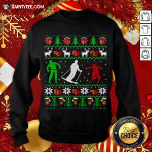 Skiing Coffee Ugly Christmas Sweatshirt- Design By Daintytee.com