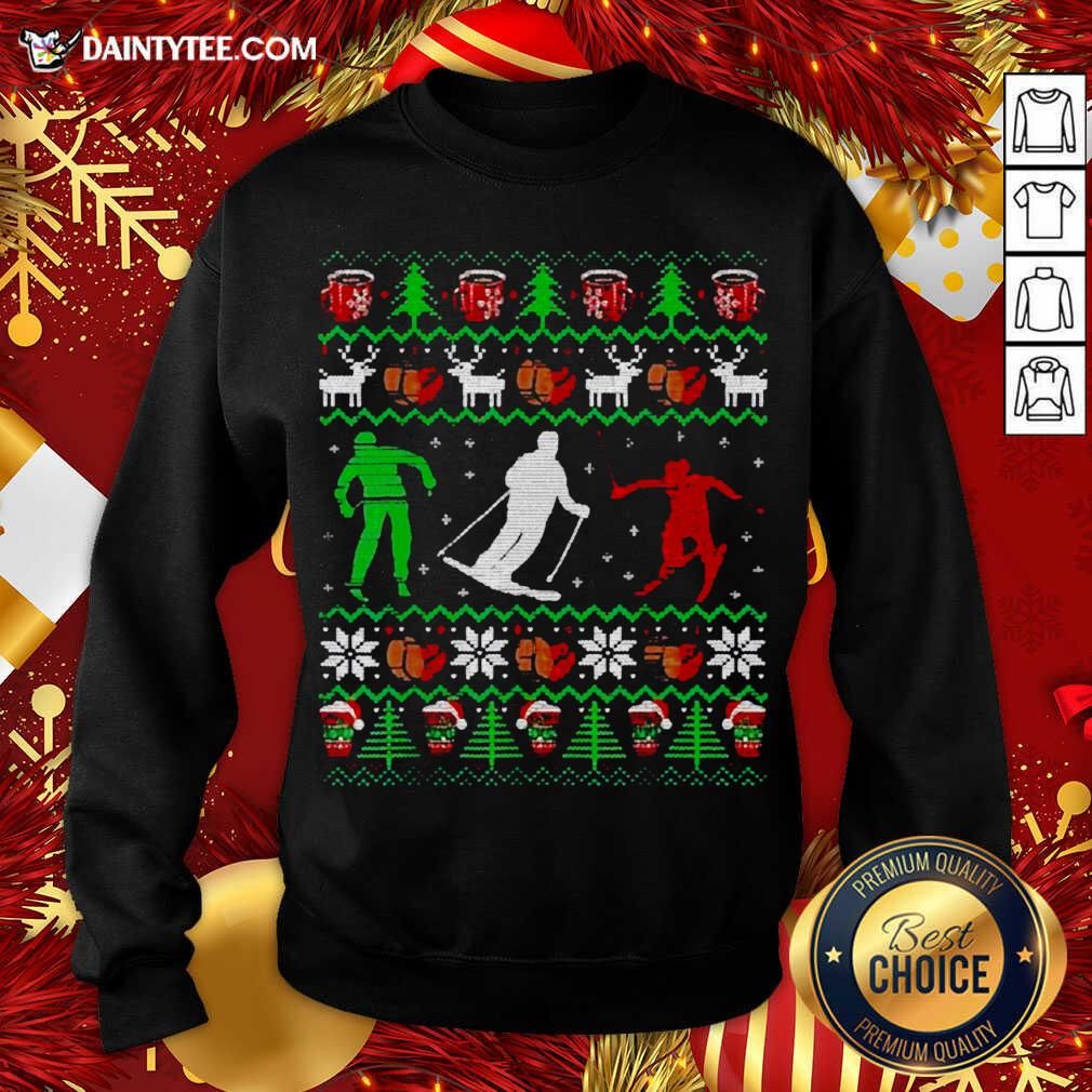 Skiing Coffee Ugly Christmas Sweatshirt- Design By Daintytee.com Skiing Coffee Ugly Christmas Sweatshirt- Design By Daintytee.com