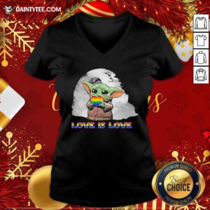 Baby Yoda Hug Heart LGBT Love Is Love 2020 V-neck- Design By Daintytee.com