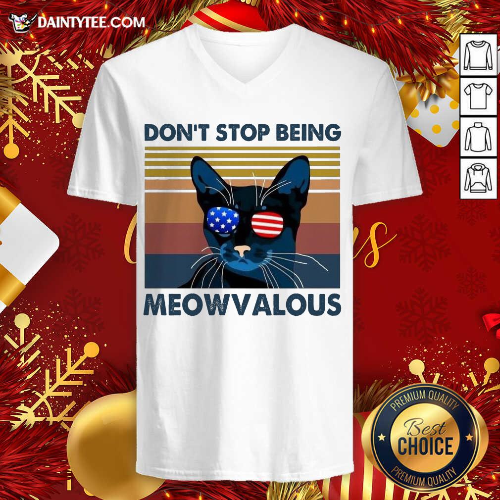 Cat Don’t Stop Being Meowvalous American Flag Vintage V-neck- Design By Daintytee.com