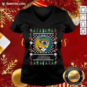 Jacksonville Jaguars Grateful Dead Ugly Christmas V-neck- Design By Daintytee.com