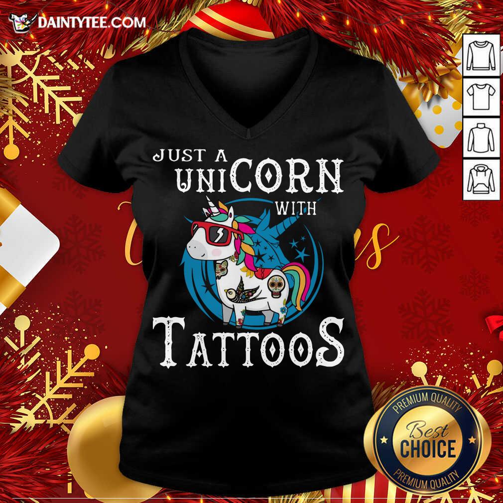Just A Unicorn With Tattoos V-neck- Design By Daintytee.com