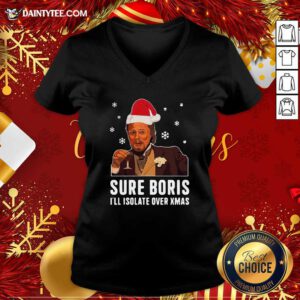 Santa Leonardo Dicaprio Sure Boris I’ll Isolate Over Xmas Christmas V-neck- Design By Daintytee.com