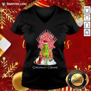 The Grinch And Dog Christmas Is Coming V-neck- Design By Daintytee.com