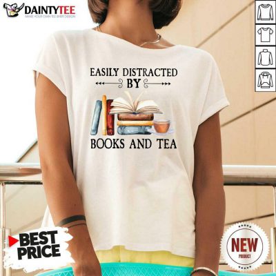 Easily Distracted By Books And Tea V-neck- Design By Daintytee.com
