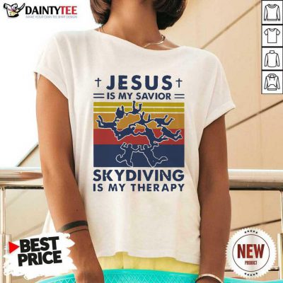 Jesus Is My Savior Skydiving Is My Therapy Vintage V-neck- Design By Daintytee.com