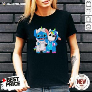 Lilo And Stitch With Unicorn 2021 V-neck- Design By Daintytee.com