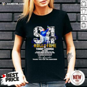 94 Hall Of Fame Tommy Lasorda 1927 2021 Thank You For The Memories Signature V-neck- Design By Daintytee.com