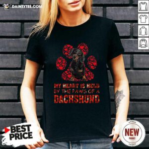 My Heart Is Held By The Paws Of A Dachshund V-neck- Design By Daintytee.com