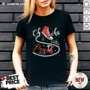 Diamond Ring And Crown Converse Chucks And Pearls With Kamala Harris 2021 V-neck- Design By Daintytee.com