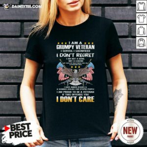 I Am A Grumpy Veteran I Dont Regret If This Offends You I Dont Care Eagle Us Flag V-neck- Design By Daintytee.com